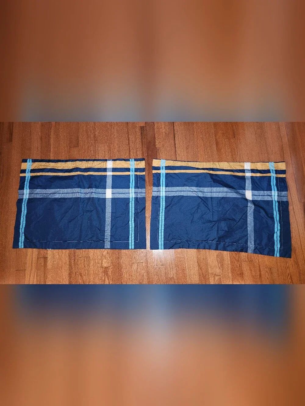 Blue Striped Bedding Set with Gold Accent